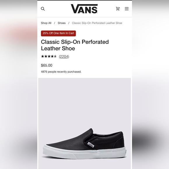 Classic Slip-On Perforated Leather Shoe sneakers Women's size 6 - Picture 5 of 5